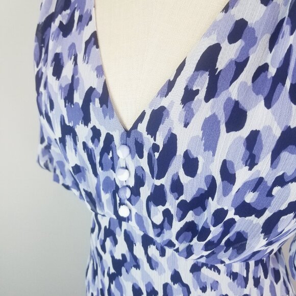 Jessica Howard Blue Leopard Fit & Flare V Neck Midi Dress Size 10 - Picture 3 of 10